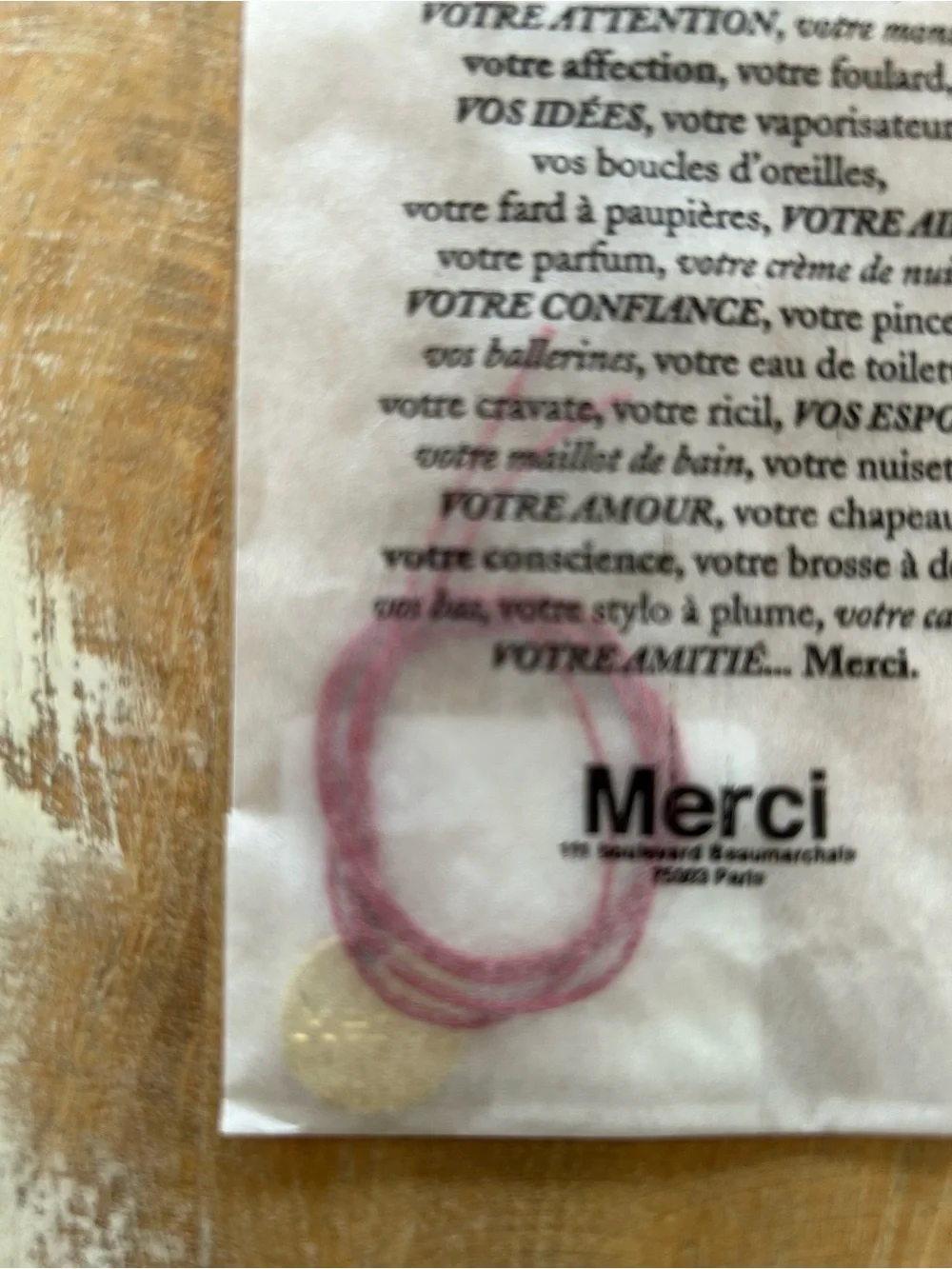 Merci Medal bracelet - Red Cord Medal Bracelet with Gold Disc NEW with tags!